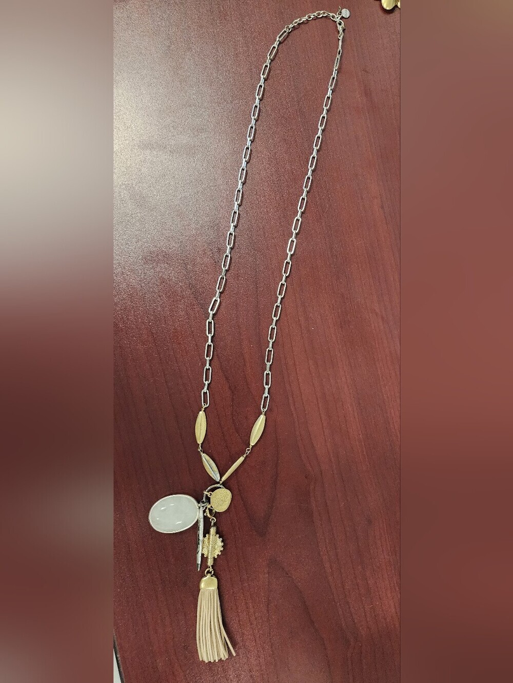 Stella & Dot Victoria Gold Tone  and Silver To Mixed-Metal Charm Tassel Necklace
